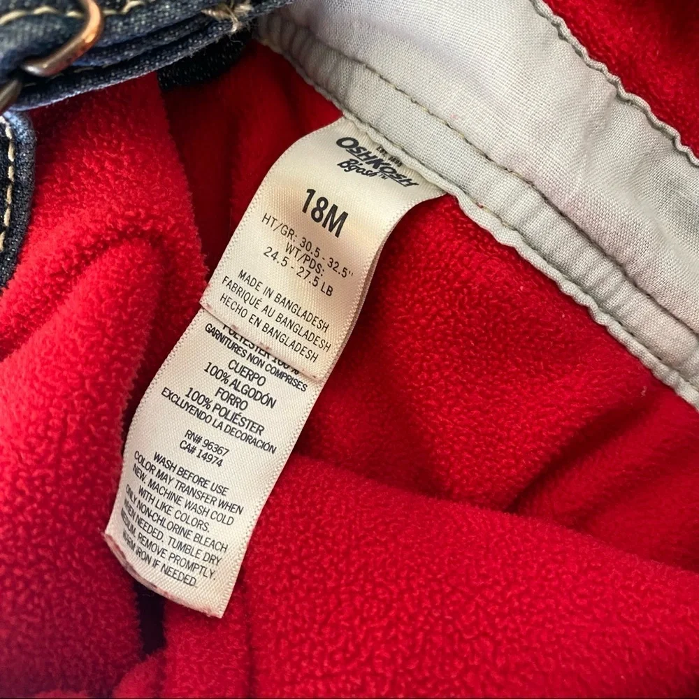Oshkosh B’Gosh denim overalls flannel lined 18 months‎